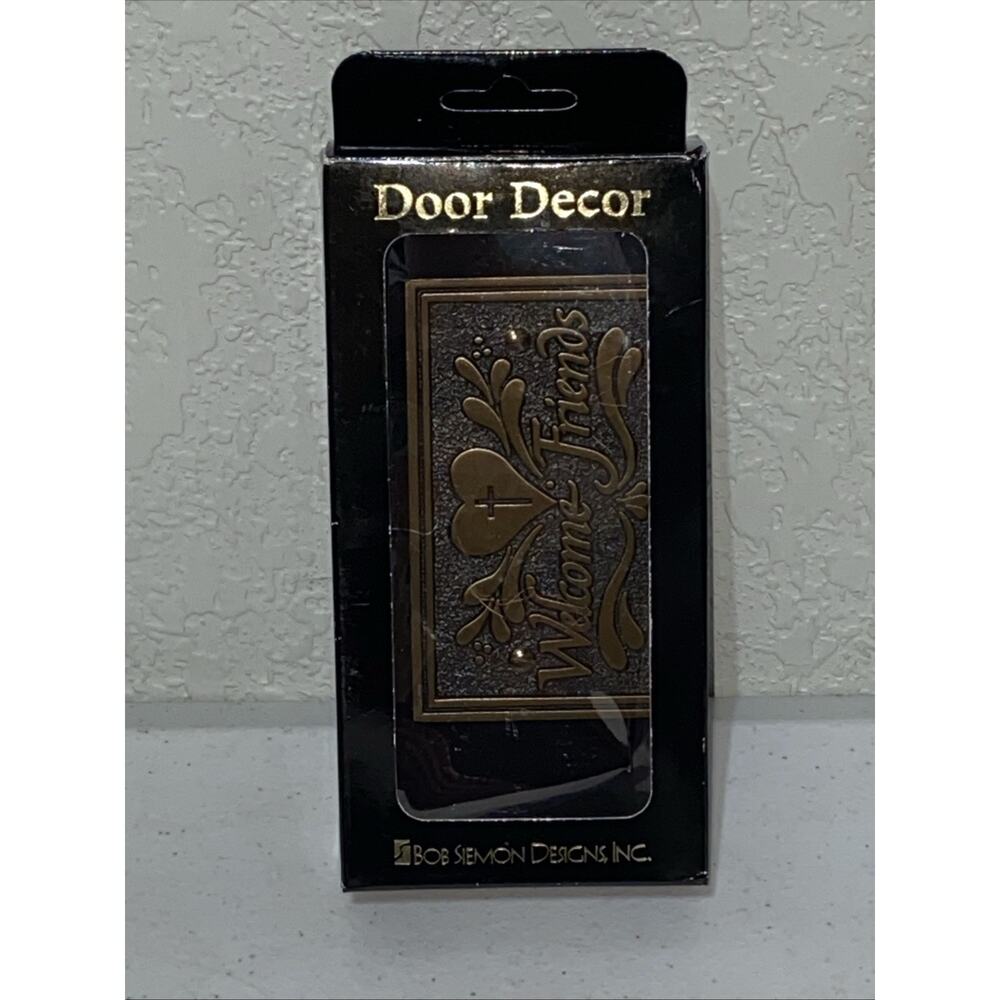 Welcome Friends Heart Door Decor Rustic Sign Brass Plated Pewter Bob Seimon NEW